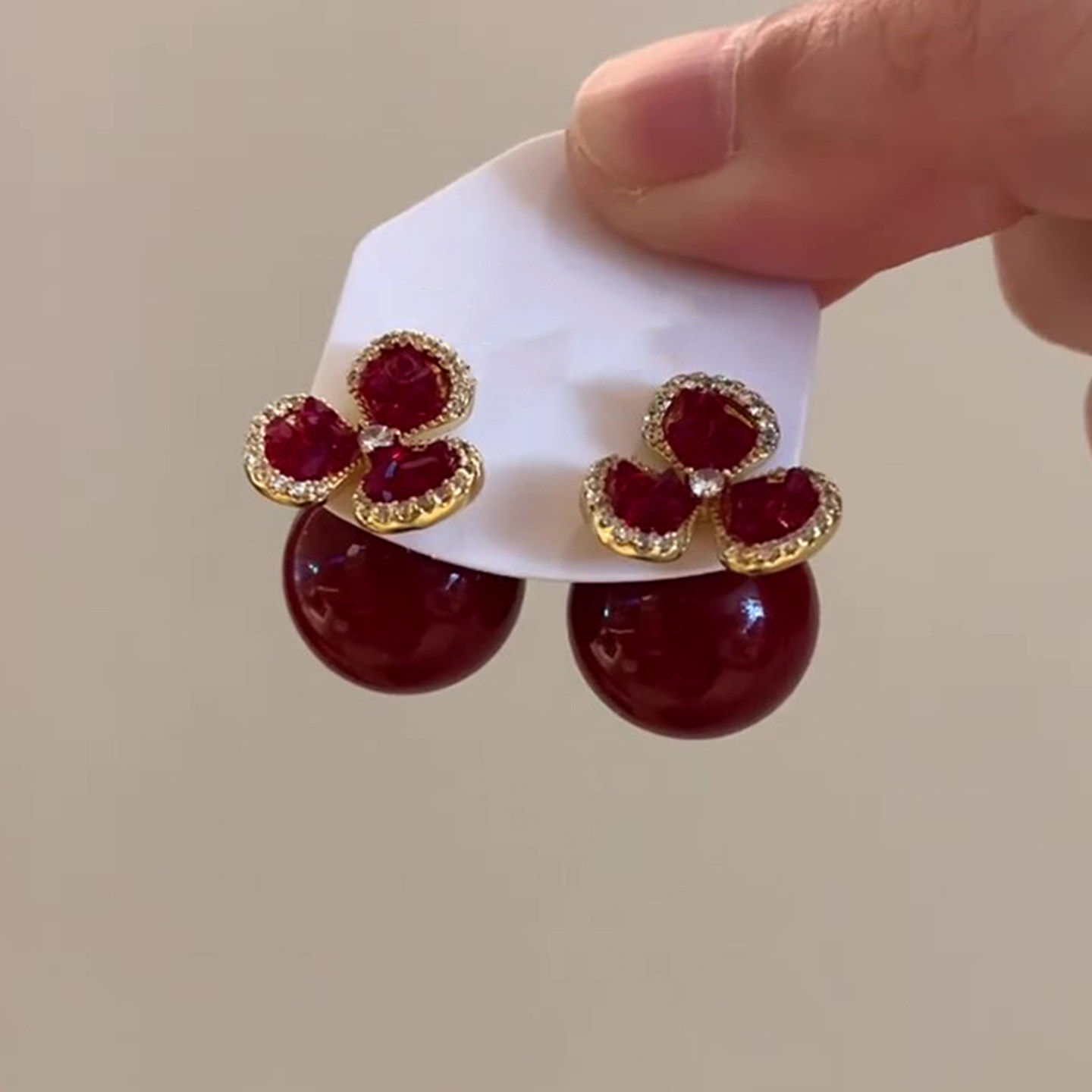 红色锆石花朵大珍珠耳环女2026新款高级感一款两戴耳钉漂亮耳饰品,饰品/流行首饰/时尚饰品新,耳钉,淘宝优惠券,粉丝福利购,淘宝优惠卷