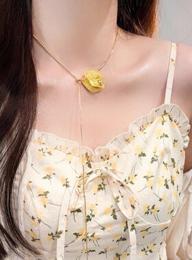 金色网纱花朵项链女可调节