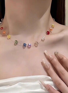 多巴胺彩色水晶鱼线串珠项链女