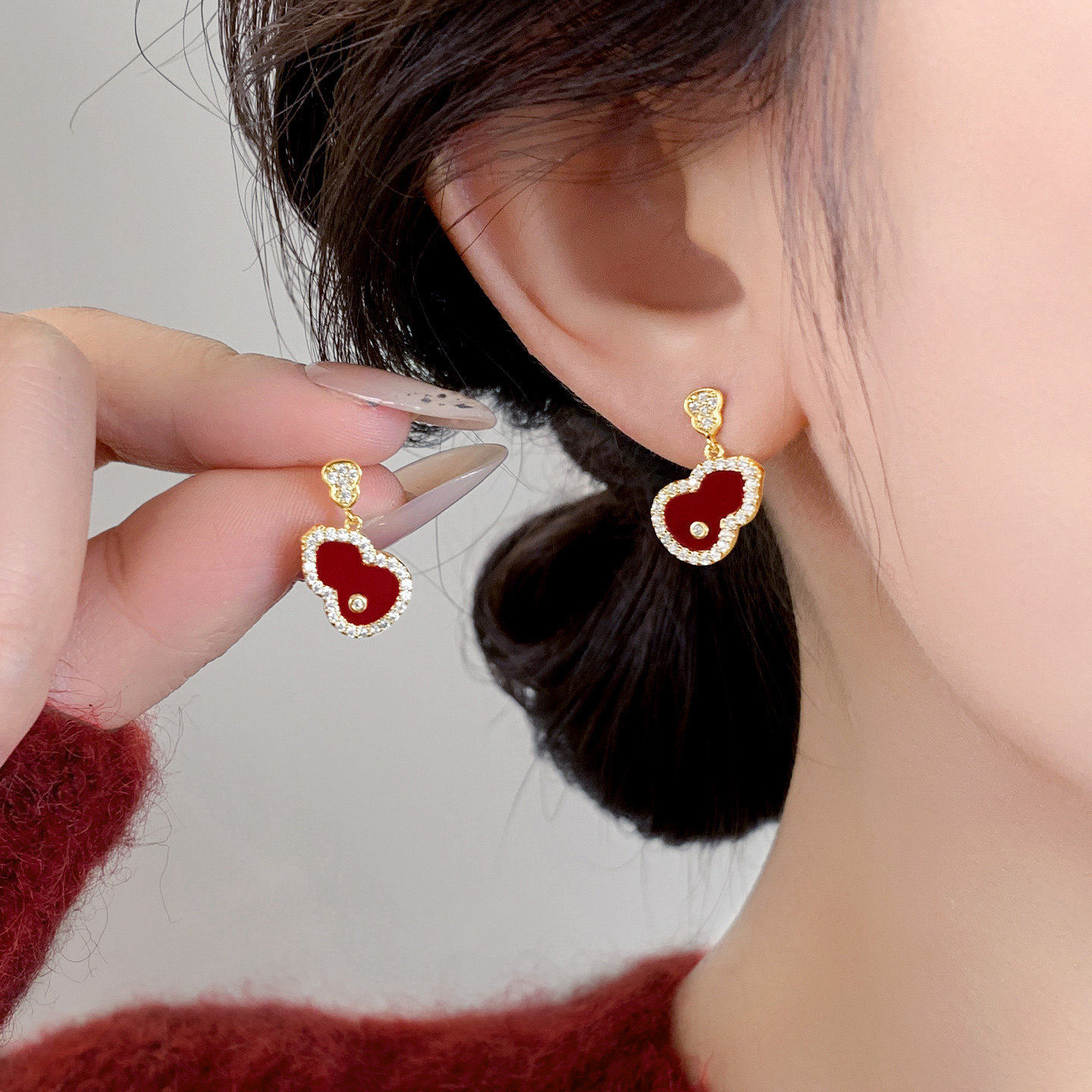 复古新中式红色双葫芦流苏耳环轻奢高级感耳钉小众设计秋冬耳饰品,饰品/流行首饰/时尚饰品新,耳钉,淘宝优惠券,粉丝福利购,淘宝优惠卷