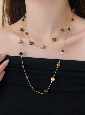 美拉德虎眼石珍珠项链2025新款