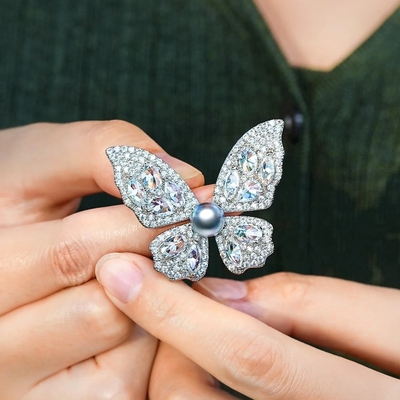 施家珍珠蝴蝶胸针高档女