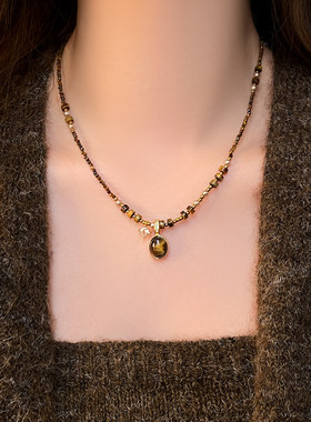 美拉德虎眼石可拆卸毛衣项链