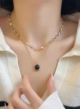 复古天然石宝石项链女中古毛衣链锁骨链秋冬打底衫饰品2025年新款