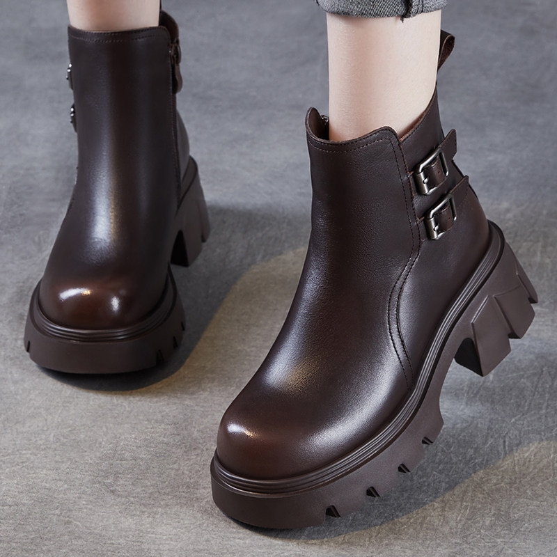 真皮马丁靴女2025秋冬新款头层牛皮复古休闲侧拉链平跟短靴女靴子