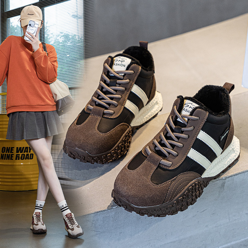 真皮大码女鞋41-43高帮棉鞋2025秋冬新款百搭加绒平底休闲运动鞋,女鞋,高帮鞋,淘宝优惠券,粉丝福利购,淘宝优惠卷
