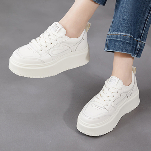 头层牛皮女鞋真皮厚底小白鞋2026春季新款增高松糕鞋韩版休闲板鞋