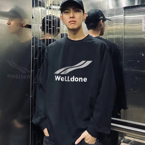 波浪字母welldone长袖T恤情侣