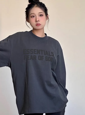 双排植绒ESSENTLAIS FOGESS2025长袖t恤男女嘻哈高街美式纯棉体恤