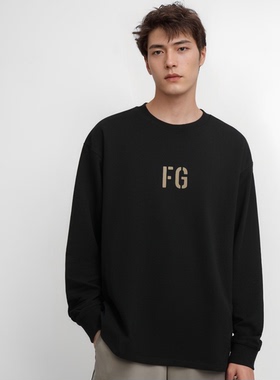 ESSENTLAIS FOGESS2025长袖男T恤春秋季纯棉美式高街嘻哈植绒字母