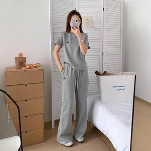 ALO夏季韩版新款百搭圆领短袖T恤+休闲裤子二件套女时尚运动套装