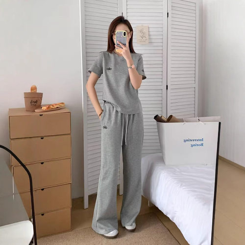 ALO夏季韩版新款百搭圆领短袖T恤+休闲裤子二件套女时尚运动套装