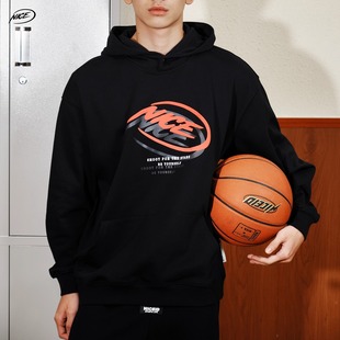 NICEID NICE重影LOGO运动卫衣毛圈男女春秋休闲宽松连帽圆领套头