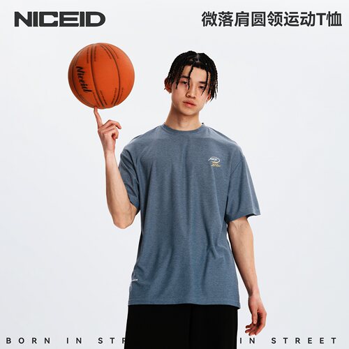NICEID NICE 圆领运动美式T恤微落肩百搭潮流小宽松篮球短袖男女