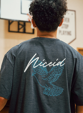 NICEID NICE和平鸽运动速干短袖遇水显影宽松篮球圆领训练T恤