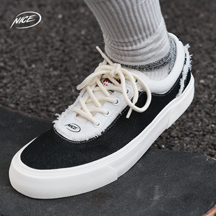 NICEID 牛仔布低帮潮流休闲男女百搭缓震软弹耐磨 NICE运动帆布鞋