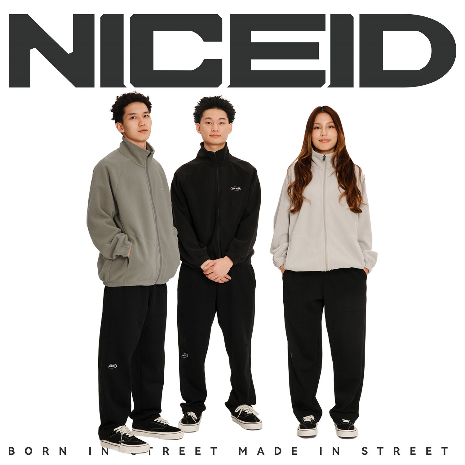 NICEID NICE运动外套宽松立领摇粒绒全拉链拼接篮球训练服保暖