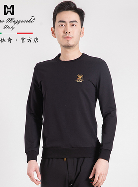 玛路男装/MAURO柔软轻薄/精致立体绣花休闲长袖圆领T恤MK332309