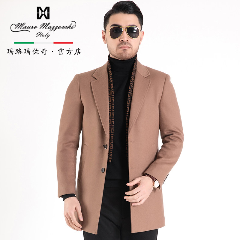 玛路男装/mauro秋冬简洁休闲全羊毛顺毛中长大衣柔顺抗皱mj464001