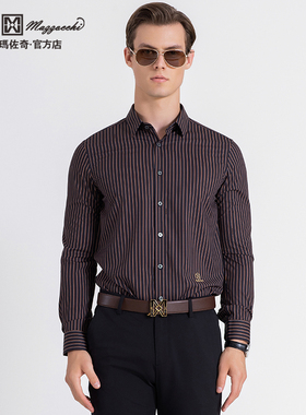 玛路男装/MAURO春夏柔软顺滑/休闲商务竖条纹长袖衬衫ML121003