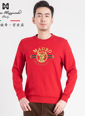 玛路男装/MAURO柔软保暖加绒/烫钻绣花工艺长袖圆领T恤MK332316