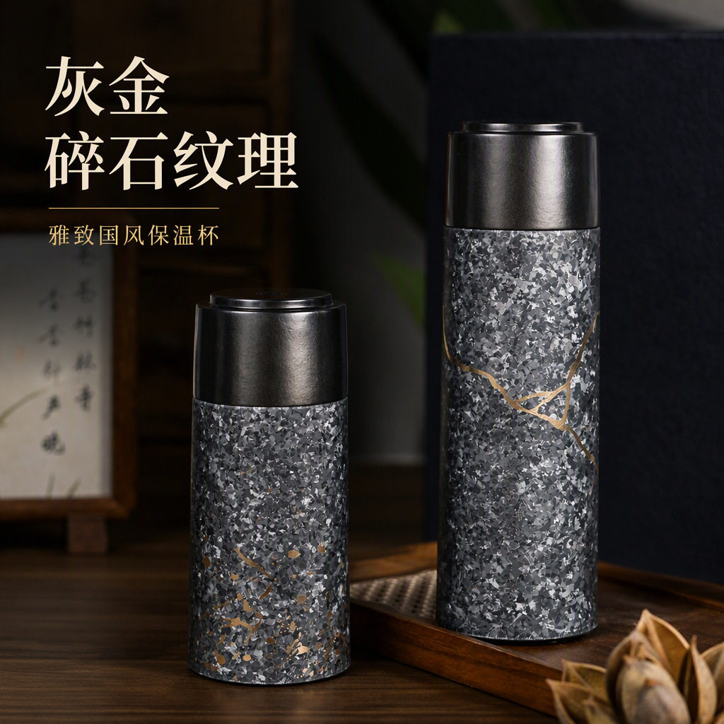 轻奢冰花钛保温杯男士商务茶水分离焖茶杯双层真空高颜值礼品钛杯