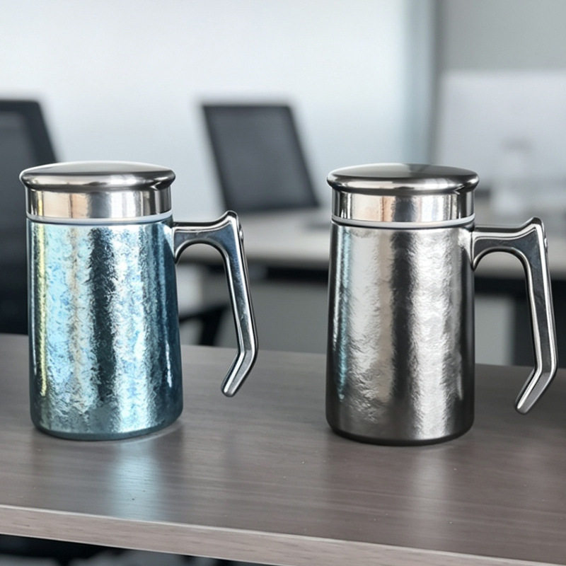 纯钛保温杯商务办公茶水分离泡茶刻字办公杯家用内外纯钛喝茶杯子