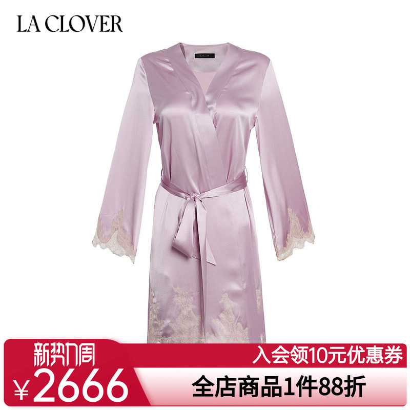 兰卡文挚爱西西里系列桑蚕丝短睡袍晨袍女大红色婚礼红品LC48WA1