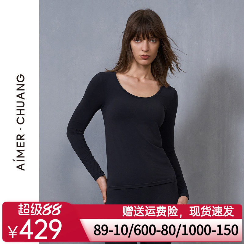 爱慕·CHUANG瑶光24秋冬保暖内衣女圆领单层无缝打底上衣CA721413