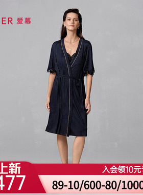 爱慕追光2025春夏睡衣女莫代尔柔软舒适短袖中长睡袍AM48A711
