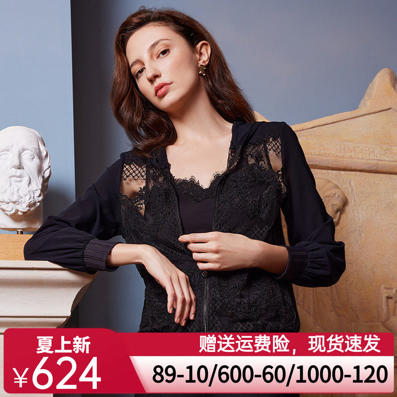 LACLOVER兰卡文清透蕾丝长袖开衫透视外套LC81SD2