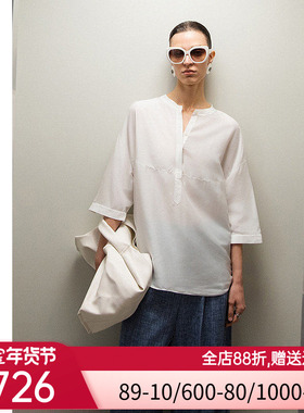 爱慕·CHUANG沐夏女士含桑蚕丝七分袖阔版圆领衬衫上衣CA811811