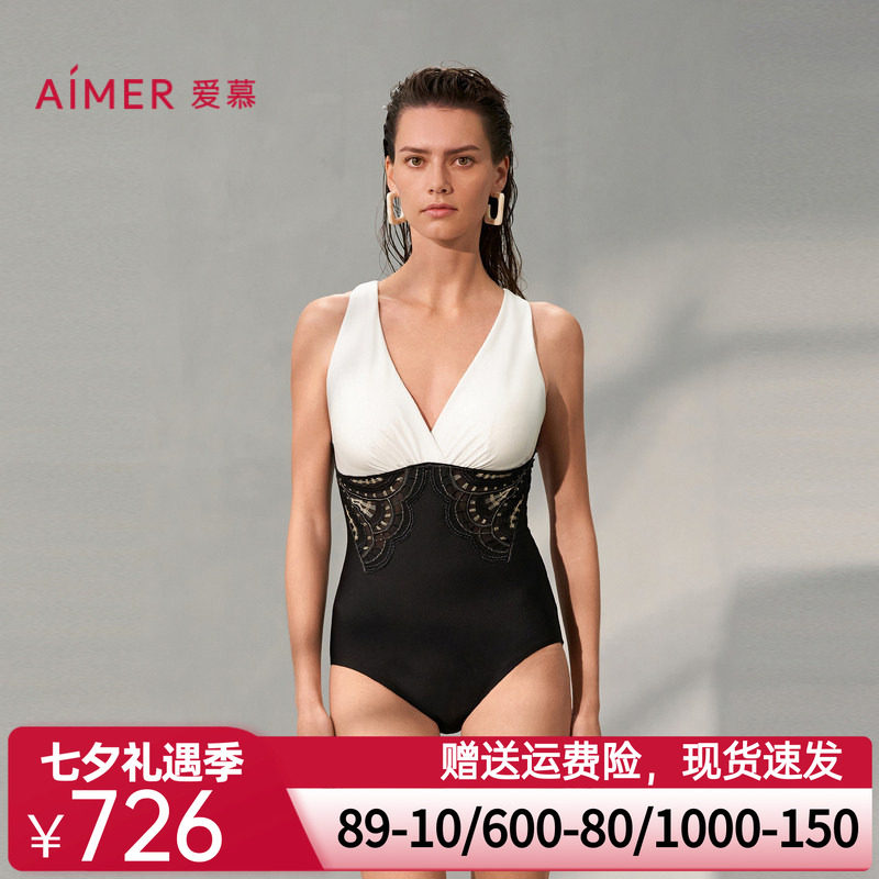 爱慕繁华之上女士夏季沙滩海边游泳性感深V连体泳衣AM689741