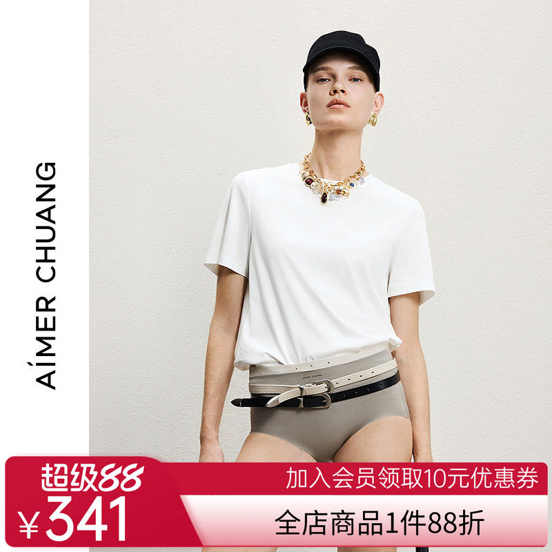 AIMER CHUANG不染4棉质春夏女双面布圆领短袖修身打底T恤CA722251