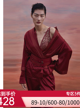 爱慕·CHUANG睡衣女雅部含真丝印花中袖开襟上衣CA810311