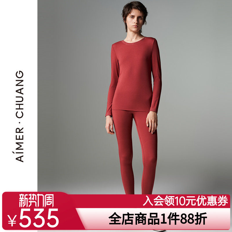 【奶皮衣】爱慕·CHUANG保暖内衣女秋冬红圆领/小高领上衣/保暖裤