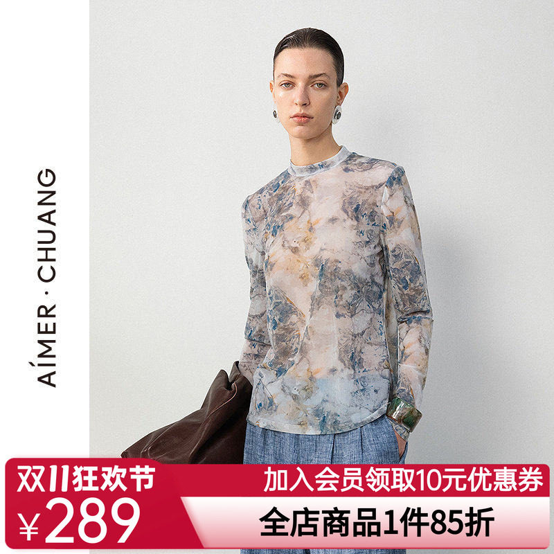 爱慕·CHUANG25春夏空气女士轻薄印花打底小高领长袖上衣CA721682