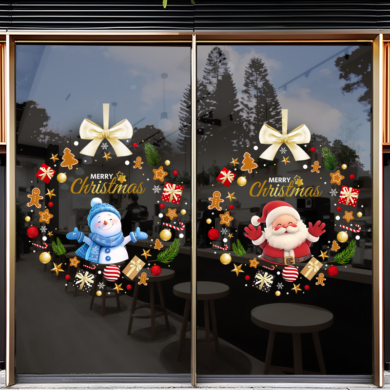 圣诞新年装饰品静电贴纸店铺商场大橱窗玻璃贴画氛围布置马年窗花