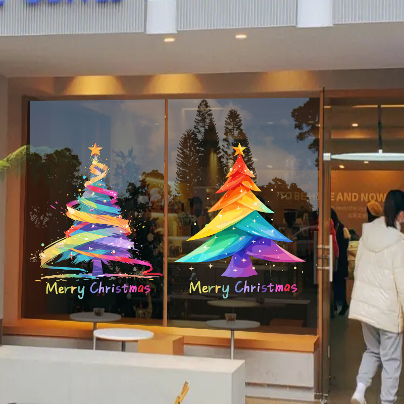 圣诞节装饰品橱窗装扮玻璃门贴画窗花商铺广告氛围布置物业静电贴