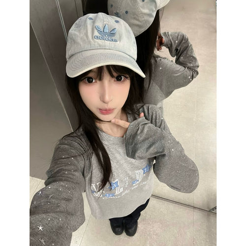 烫钻撞色字母刺绣长袖T恤女