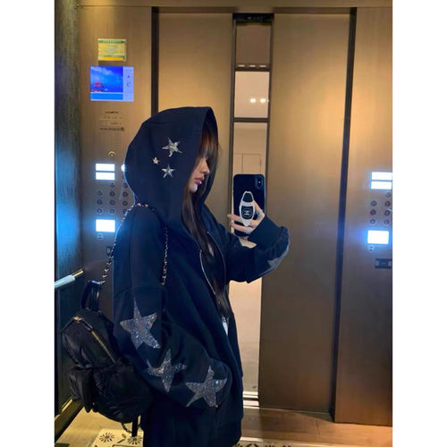设计感小众拉链开衫连帽卫衣女