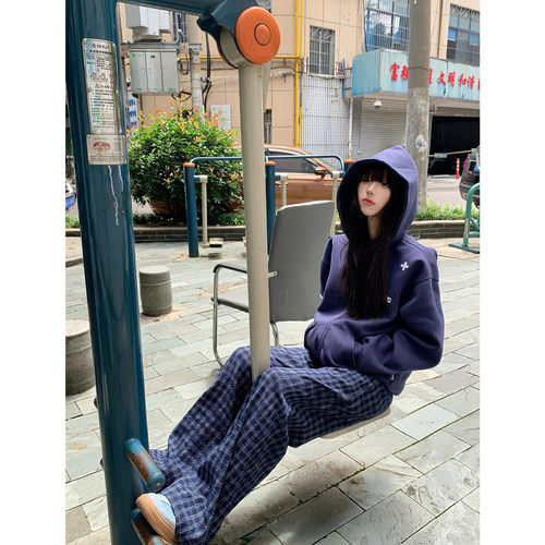 连帽卫衣女秋冬宽松拉链