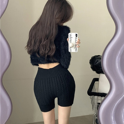 针织毛衣短裤女紧身黑色