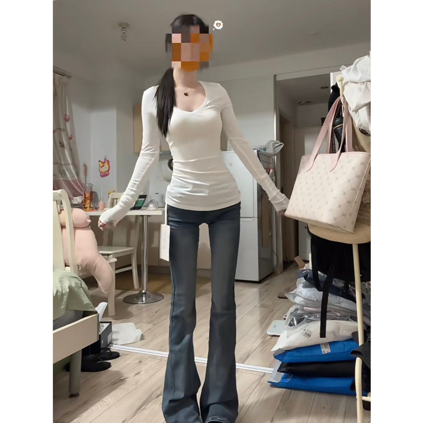 长袖T恤女秋季修身收腰显瘦