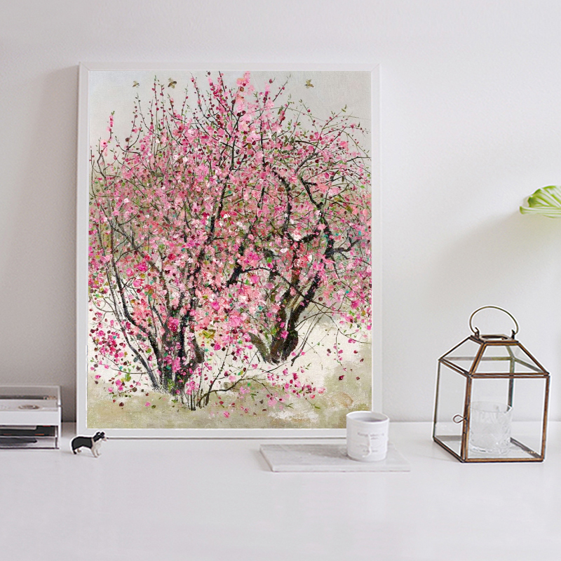 吴冠中 山花桃花荷花红梅 DIY大画王数字油画中式客厅书房装饰画图片
