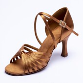 红谛莎新款 国标舞蹈鞋 拉丁舞鞋 女成人中高跟缎面表演比赛贝蒂同款