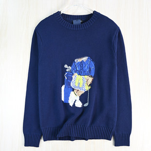 美国单卡通熊粗针棉线圆领长袖 针织毛衣 2512 思琪女装