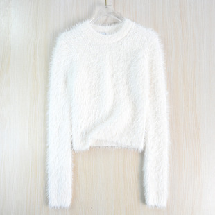 西班牙单 软糯拉绒圆领休闲长袖 短款 思琪女装 针织衫 2512