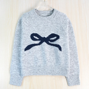 软糯提花蝴蝶结圆领休闲插肩长袖 针织毛衣 2512 思琪女装