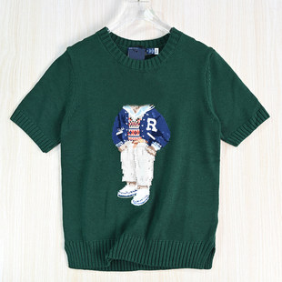 短袖 思琪女装 美国单卡通熊粗针棉线混纺圆领短款 毛衣 2512